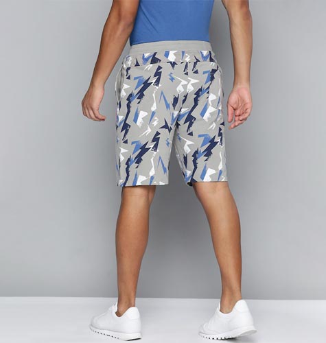 Men Grey Printed Cotton Sports Shorts